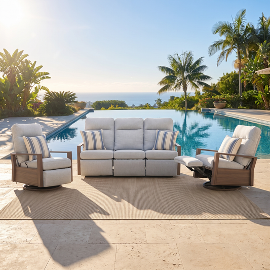 Shoreline 5-Seat Patio Aluminum Reclining Sofa Conversation Set with Pair of Recliners in Steeple Gray | Outdoor Set