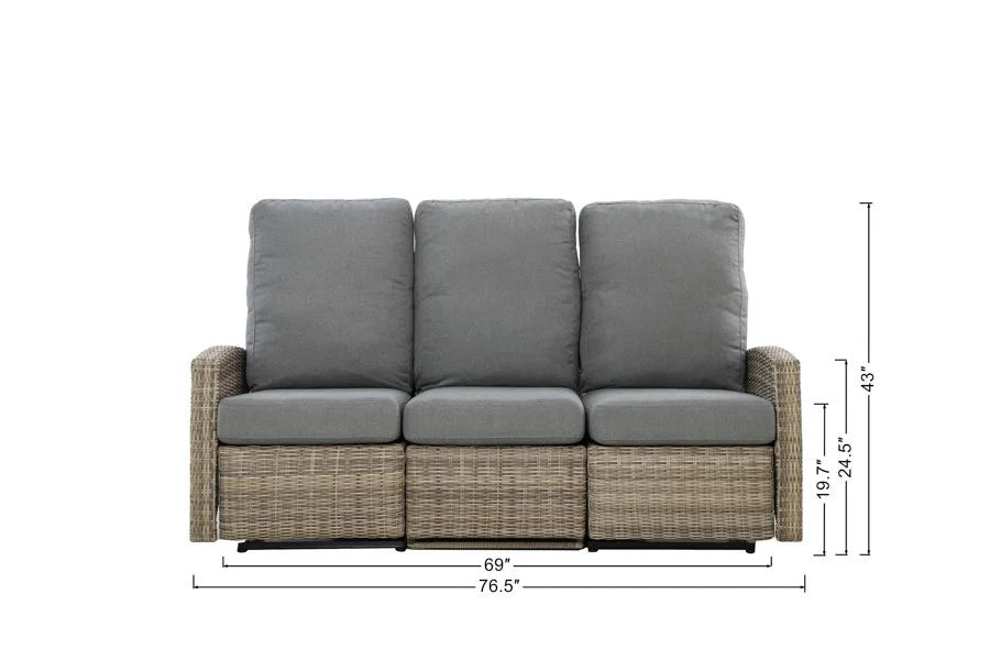 Keywest Three-Seat Outdoor Wicker Reclining Sofa - Dove Grey & Carolina Blue — Outdoor Nook USA - size