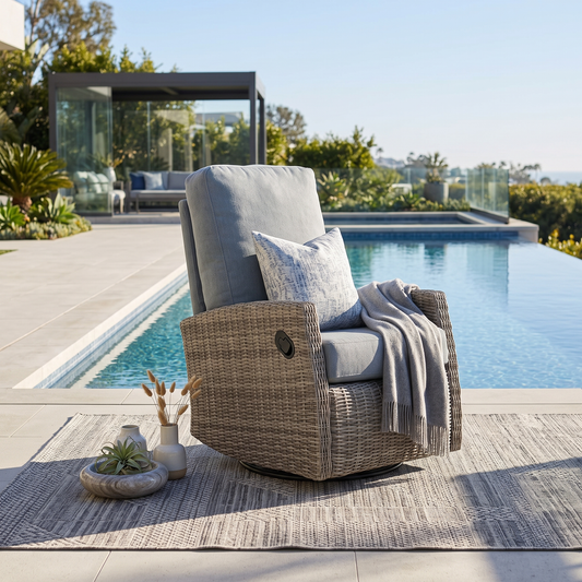 Keywest Wicker Outdoor Swivel Glider Recliner | Patio Lounge Chair