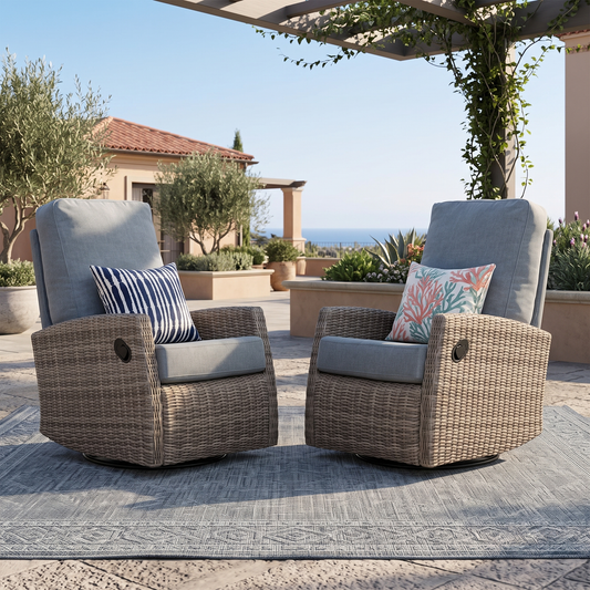 Pair of Keywest Wicker Outdoor Swivel Glider Recliner | Patio Lounge Chair x 2