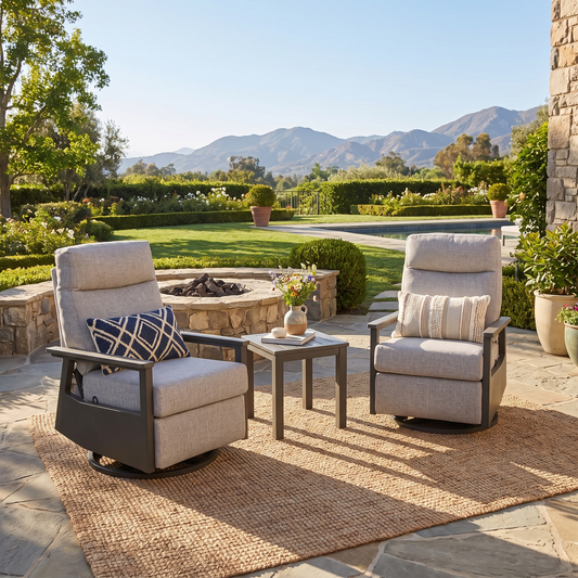 Huntington Aluminum Outdoor 2PC Swivel Glider Recliners and Side Table | Outdoor Bistro Set