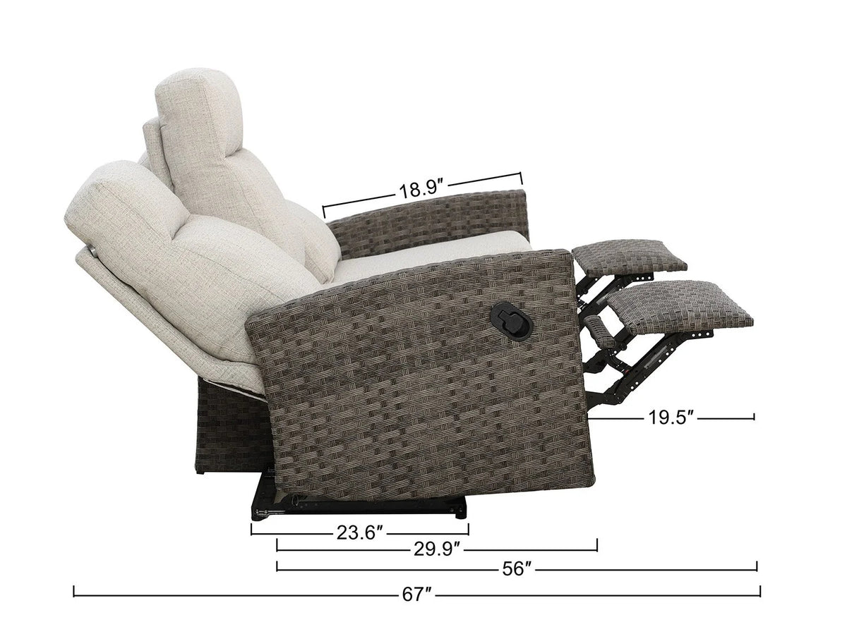 Malibu II Three-Seat Outdoor Wicker Reclining Sofa — Outdoor Nook USA - size