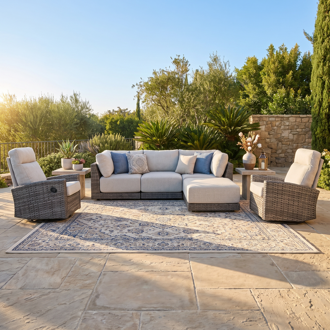 Malibu II 6-piece modular sectional set with two swivel glider recliners