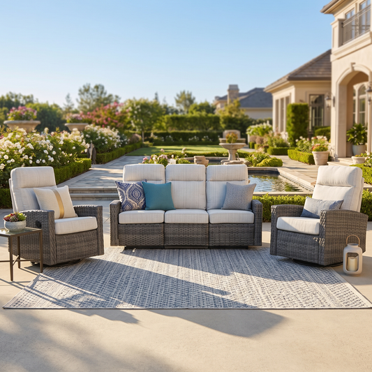 Malibu II reclining sofa conversation set with a pair of swivel glider recliners
