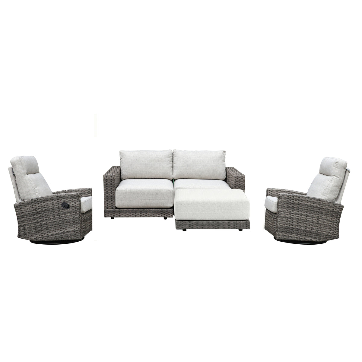Malibu II 5-piece Patio Wicker Modular Loveseat Set with Ottoman and Swivel Glider Recliners | Outdoor Set