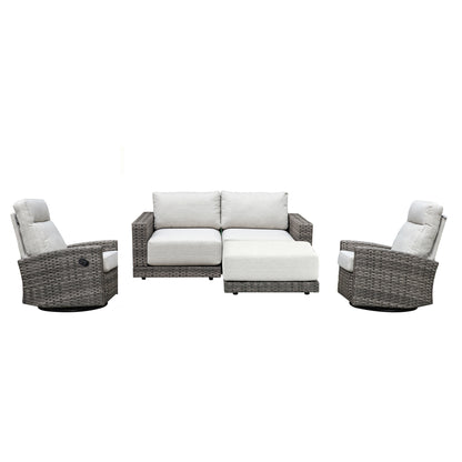 Malibu II 5-piece Patio Wicker Modular Loveseat Set with Ottoman and Swivel Glider Recliners | Outdoor Set