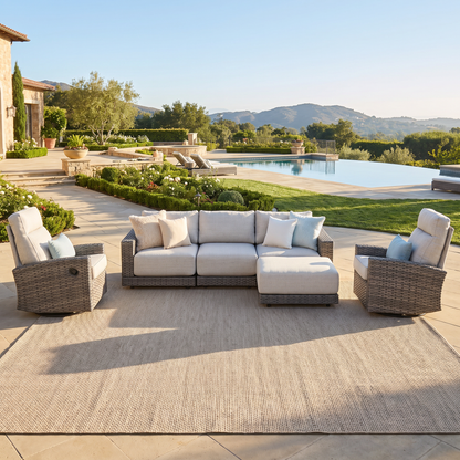 Malibu II 6-piece Patio Wicker Modular Sofa Set with Ottoman and Swivel Glider Recliners | Outdoor Set