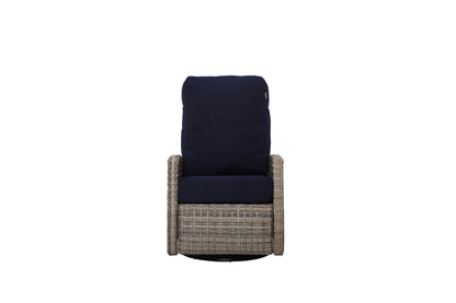 Keywest Outdoor Wicker Reclining Console Loveseat Conversation Set with a pair of recliners in Sunbrella® Navy | Outdoor Sofa Set