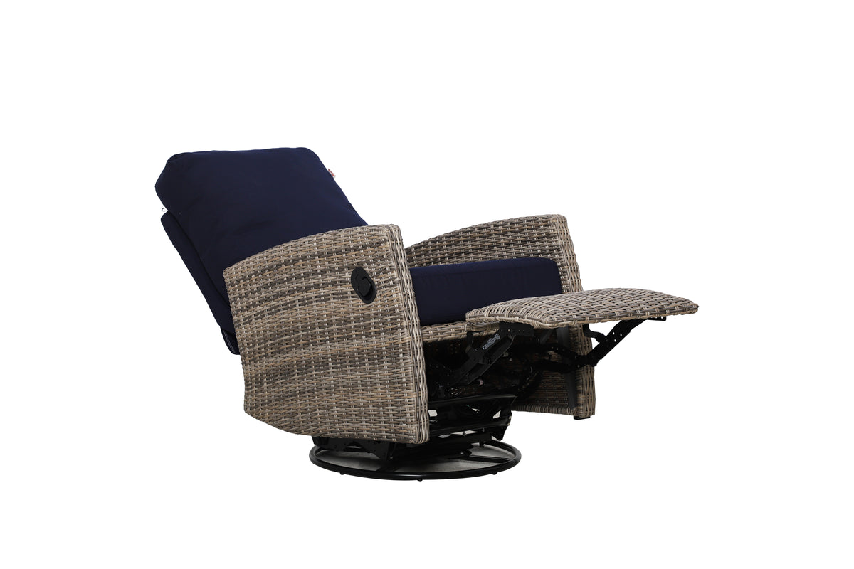 Keywest Outdoor Wicker Reclining Loveseat Conversation Set with a pair of recliners in Sunbrella® Navy | Outdoor Sofa Set