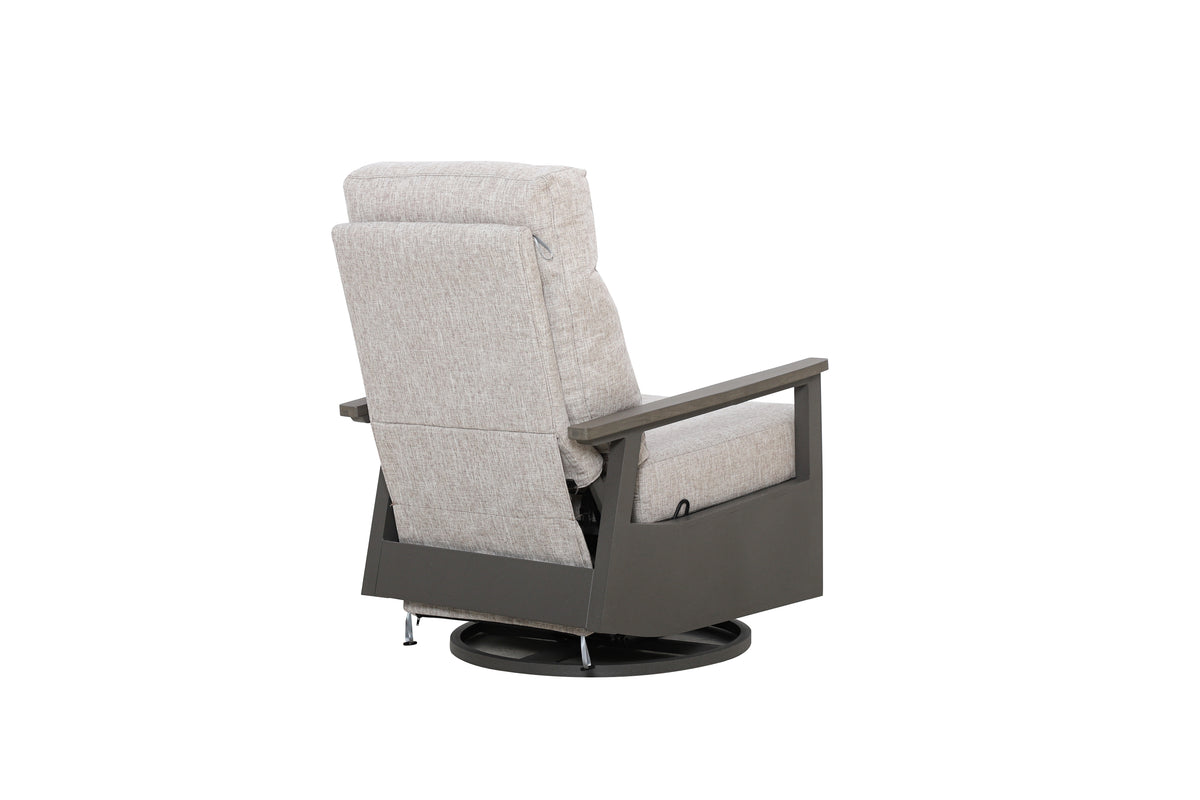 Huntington Outdoor Firepit Set | 4PC Aluminum Swivel Glider Recliners with Firepit Table