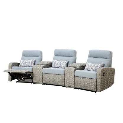 Avalon Outdoor Wicker Theater Reclining Sofa with Consoles | Outdoor Theater Seating