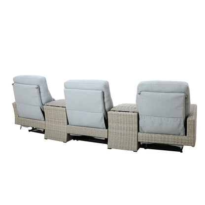 Avalon Outdoor Wicker Theater Reclining Sofa with Consoles | Outdoor Theater Seating