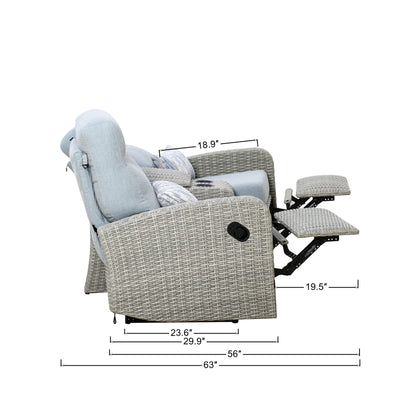 Avalon Outdoor Wicker Theater Reclining Sofa with Consoles | Outdoor Theater Seating