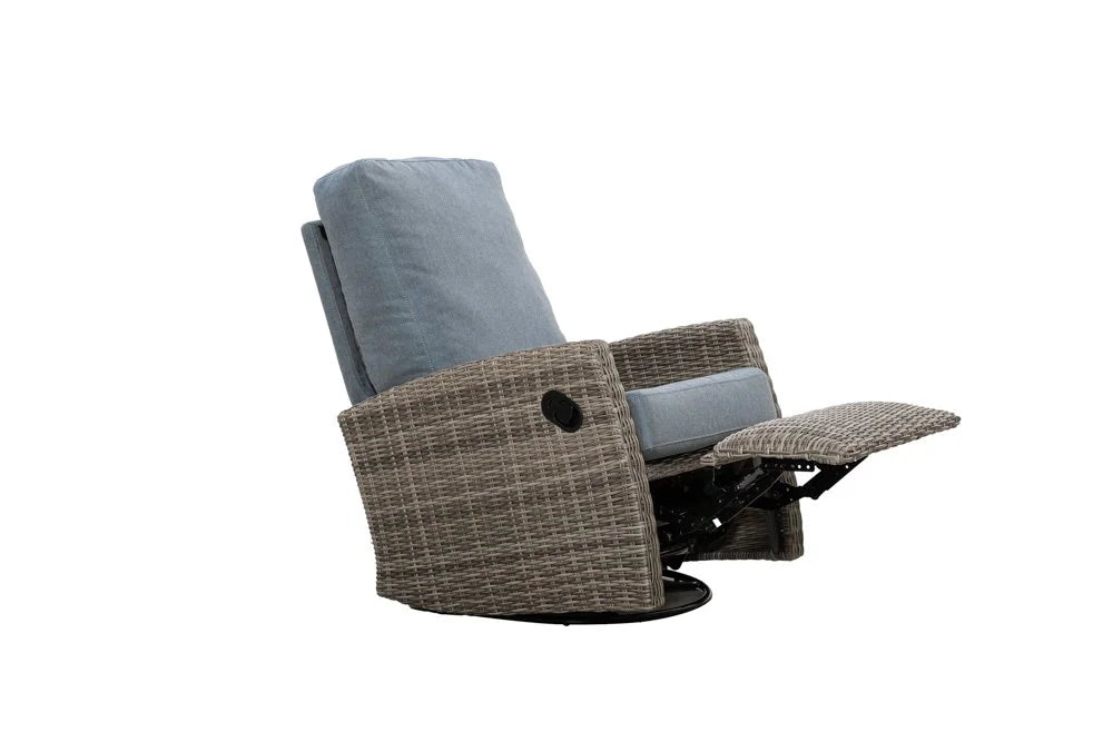 Keywest Wicker Outdoor 2PC Swivel Glider Recliner and Side Table | Outdoor Bistro Set