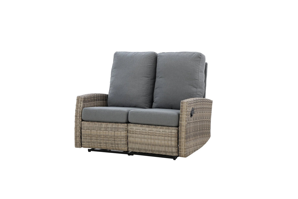 Keywest Outdoor Wicker Reclining Loveseat Conversation Set with a pair of recliners- Dove Grey & Carolina Blue