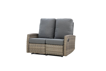 Keywest Outdoor Wicker Reclining Loveseat Conversation Set with a pair of recliners- Dove Grey & Carolina Blue