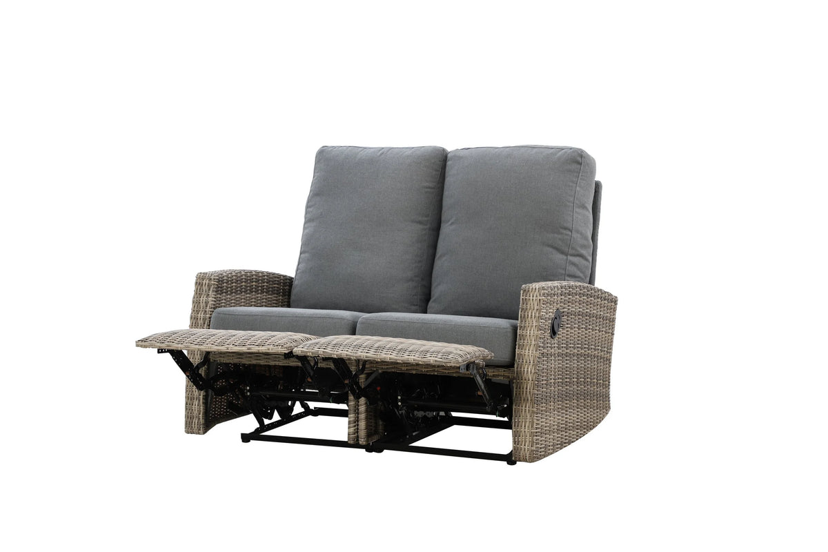 Keywest Outdoor Wicker Reclining Loveseat Conversation Set with a pair of recliners- Dove Grey & Carolina Blue