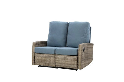 Keywest Outdoor Wicker Reclining Loveseat Conversation Set with a pair of recliners- Dove Grey & Carolina Blue