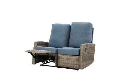 Keywest Outdoor Wicker Reclining Loveseat Conversation Set with a pair of recliners- Dove Grey & Carolina Blue