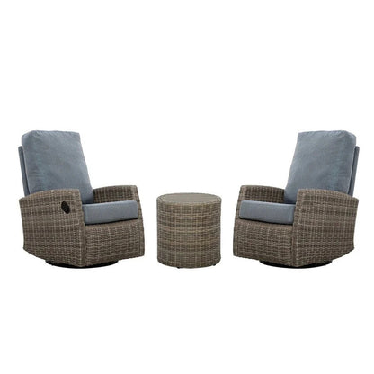 Keywest Wicker Outdoor Swivel Glider Recliner Bistro Set  | Patio Lounge Chair x 2  with Matching Side Table