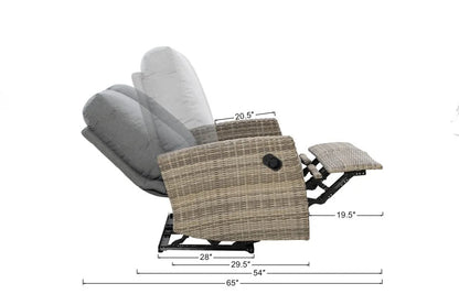 Keywest Outdoor Wicker Reclining Loveseat Conversation Set with a pair of recliners Sunbrella Navy — - size