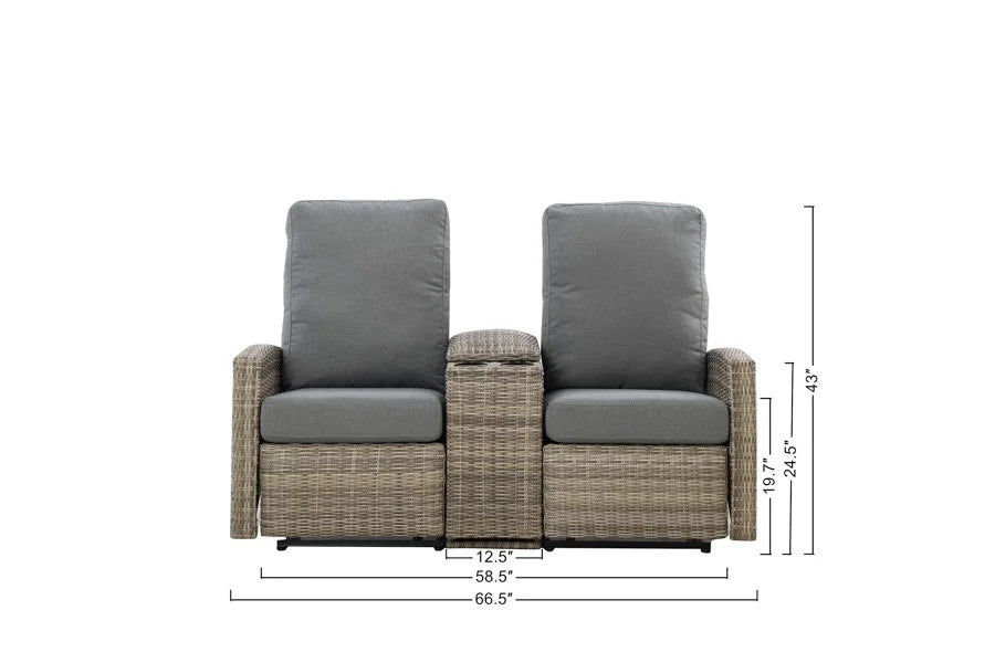 Keywest Outdoor Wicker Reclining Console Loveseat Conversation Set in Sunbrella Navy — Outdoor Nook - size