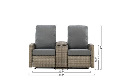 Keywest Outdoor Wicker Reclining Loveseat Sofa with Console - Dove Grey & Carolina Blue — Outdoor No - size