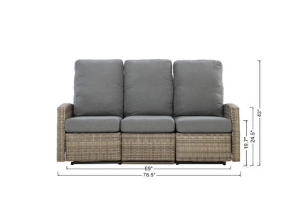 Keywest Three-Seat Outdoor Wicker Reclining Sofa - Dove Grey & Carolina Blue — Outdoor Nook USA - size