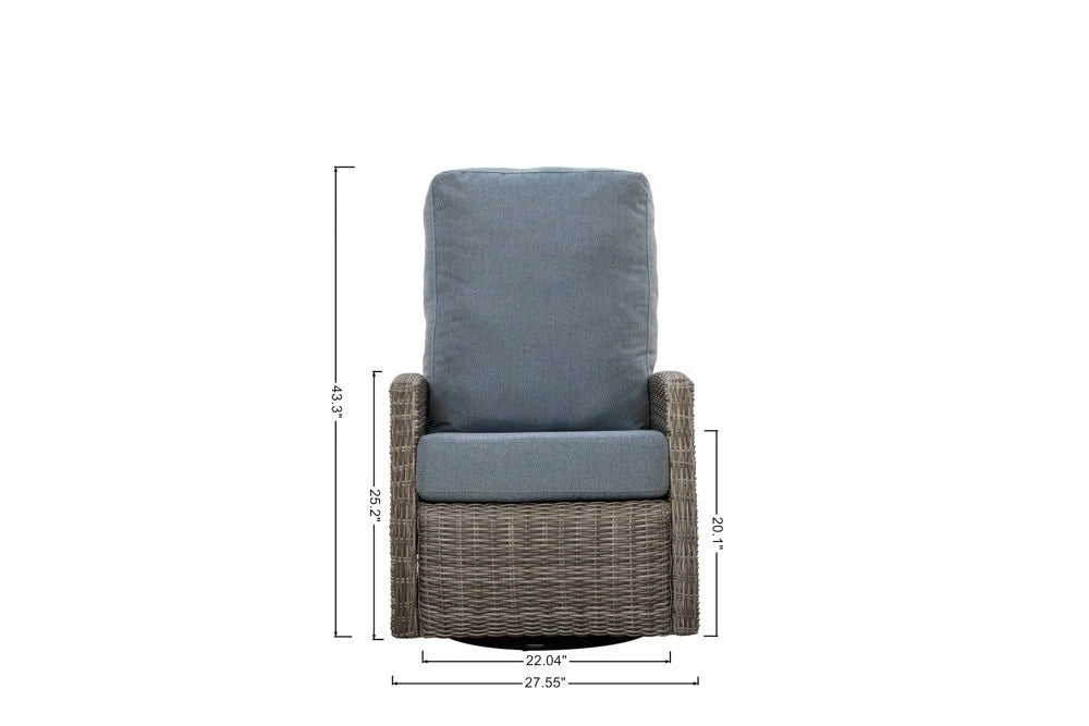 Keywest Wicker Outdoor Swivel Glider Recliner in Sunbrella® Canvas Navy — Outdoor Nook USA - size