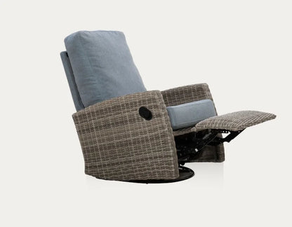 Keywest Outdoor Wicker Reclining Console Loveseat Conversation Set with a pair of recliners- Dove Grey & Carolina Blue