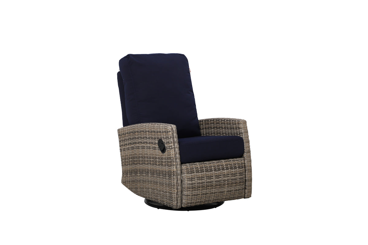 Keywest Outdoor Wicker Reclining Loveseat Conversation Set with a pair of recliners in Sunbrella® Navy | Outdoor Sofa Set