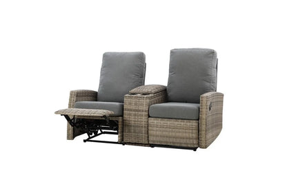 Keywest Outdoor Wicker Reclining Loveseat Sofa with Console - Dove Grey & Carolina Blue