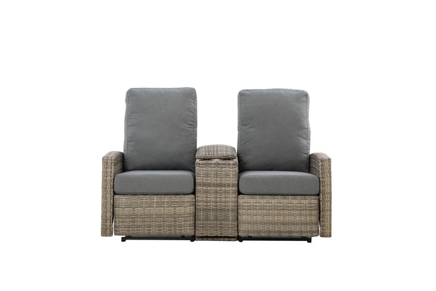 Keywest Outdoor Wicker Reclining Loveseat Sofa with Console - Dove Grey & Carolina Blue