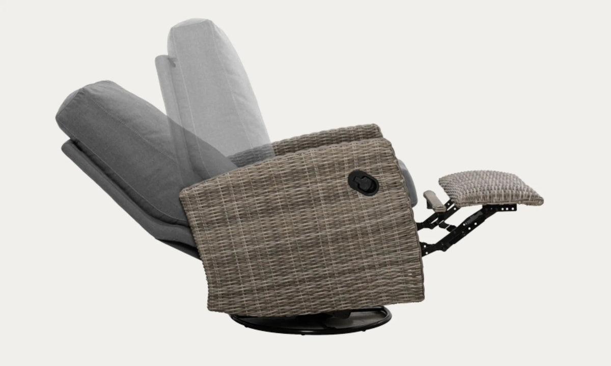 Keywest Outdoor Wicker Reclining Console Loveseat Conversation Set with a pair of recliners- Dove Grey & Carolina Blue