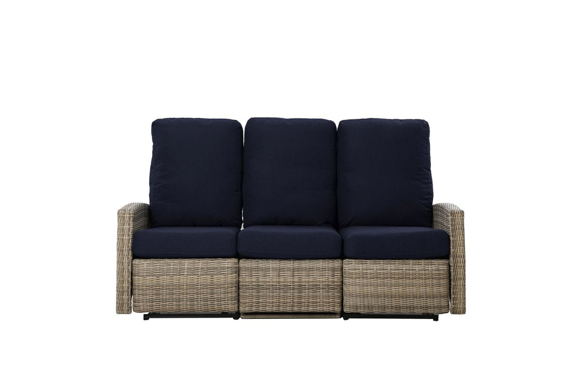 Keywest Three-Seat Outdoor Wicker Reclining Sofa in Sunbrella® Canvas Navy