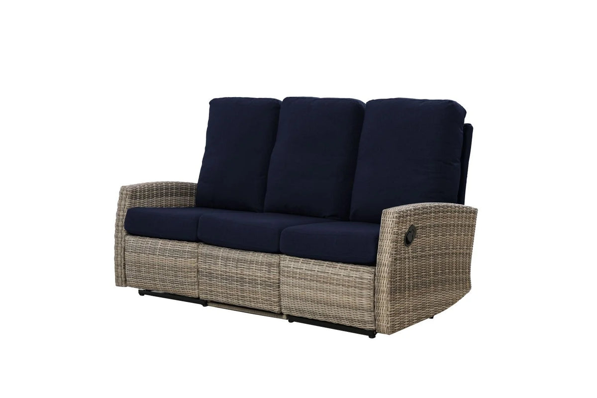 Keywest Three-Seat Outdoor Wicker Reclining Sofa in Sunbrella® Canvas Navy