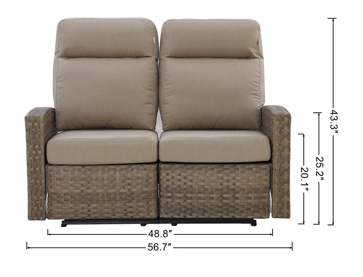 newport outdoor wicker reclining loveseat sofa — Outdoor Nook USA - size