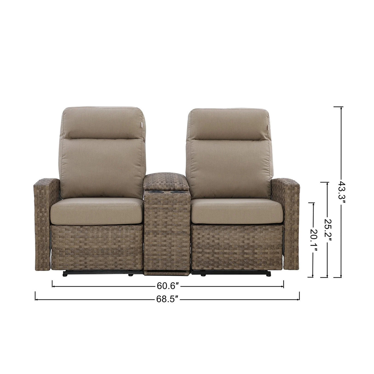 Newport Outdoor Wicker Reclining Console Loveseat Conversation Set with a pair of Recliners — Outdoo - size