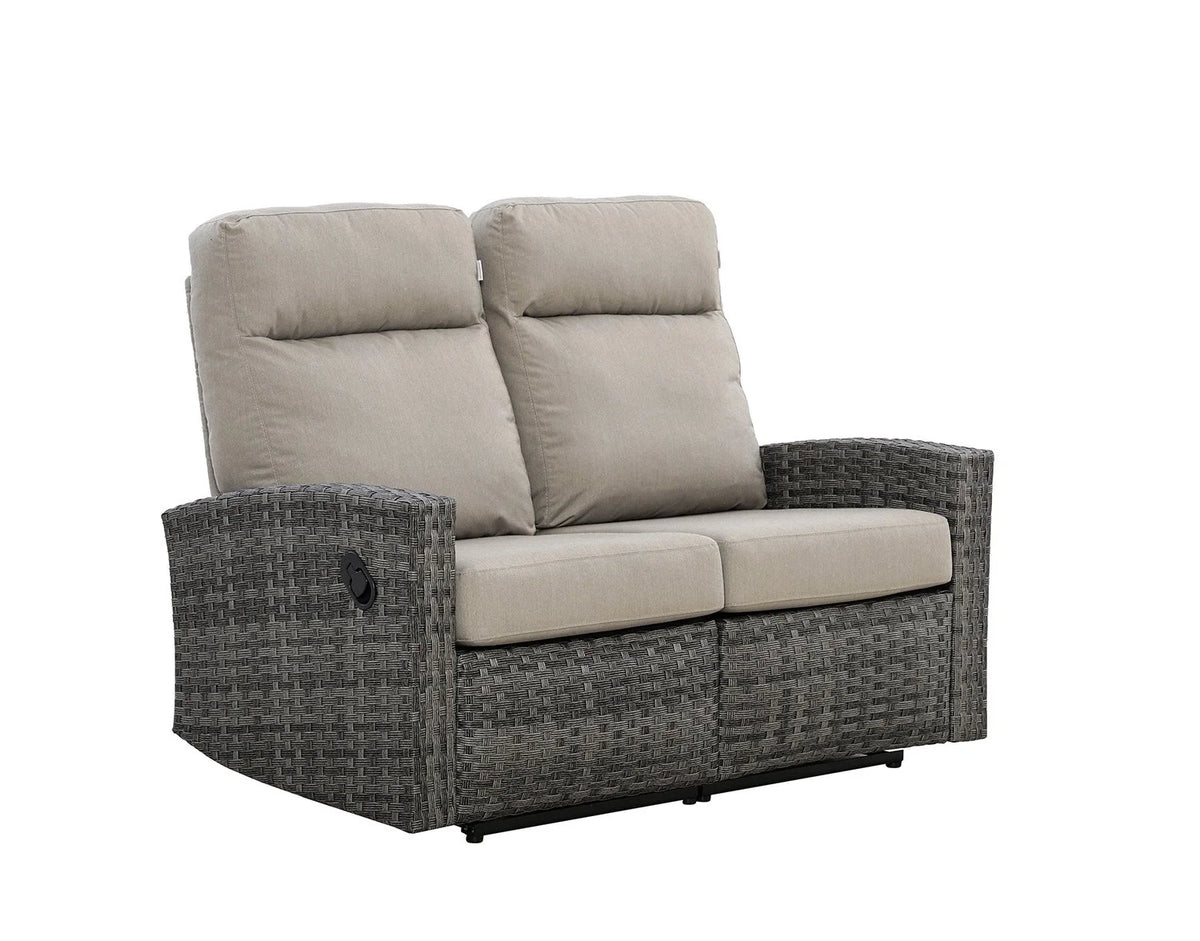 Malibu II Outdoor Wicker Reclining Loveseat Conversation Set with a pair of Recliners in Sunbrella® Canvas Taupe | Outdoor Set