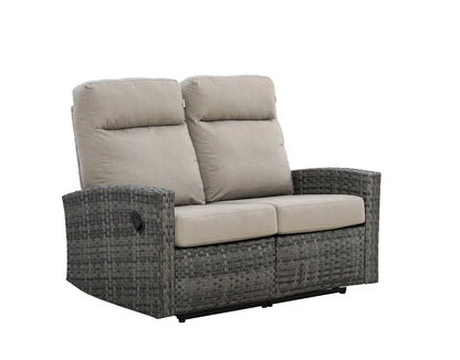 Malibu II Outdoor Wicker Reclining Loveseat Conversation Set with a pair of Recliners in Sunbrella® Canvas Taupe | Outdoor Set