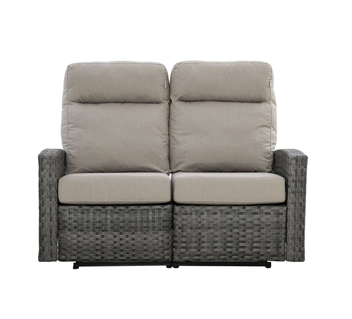 Malibu II Outdoor Wicker Reclining Loveseat Conversation Set with a pair of Recliners in Sunbrella® Canvas Taupe | Outdoor Set
