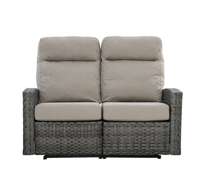 Malibu II Outdoor Wicker Reclining Loveseat Conversation Set with a pair of Recliners in Sunbrella® Canvas Taupe | Outdoor Set