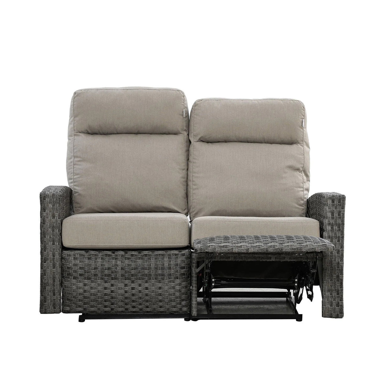 Malibu II Outdoor Wicker Reclining Loveseat Sofa in Sunbrella® Canvas Taupe