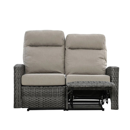 Malibu II Outdoor Wicker Reclining Loveseat Sofa in Sunbrella® Canvas Taupe