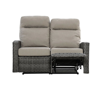 Malibu II Outdoor Wicker Reclining Loveseat Conversation Set with a pair of Recliners in Sunbrella® Canvas Taupe | Outdoor Set
