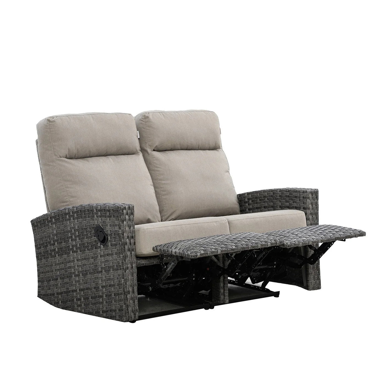 Malibu II Outdoor Wicker Reclining Loveseat Sofa in Sunbrella® Canvas Taupe