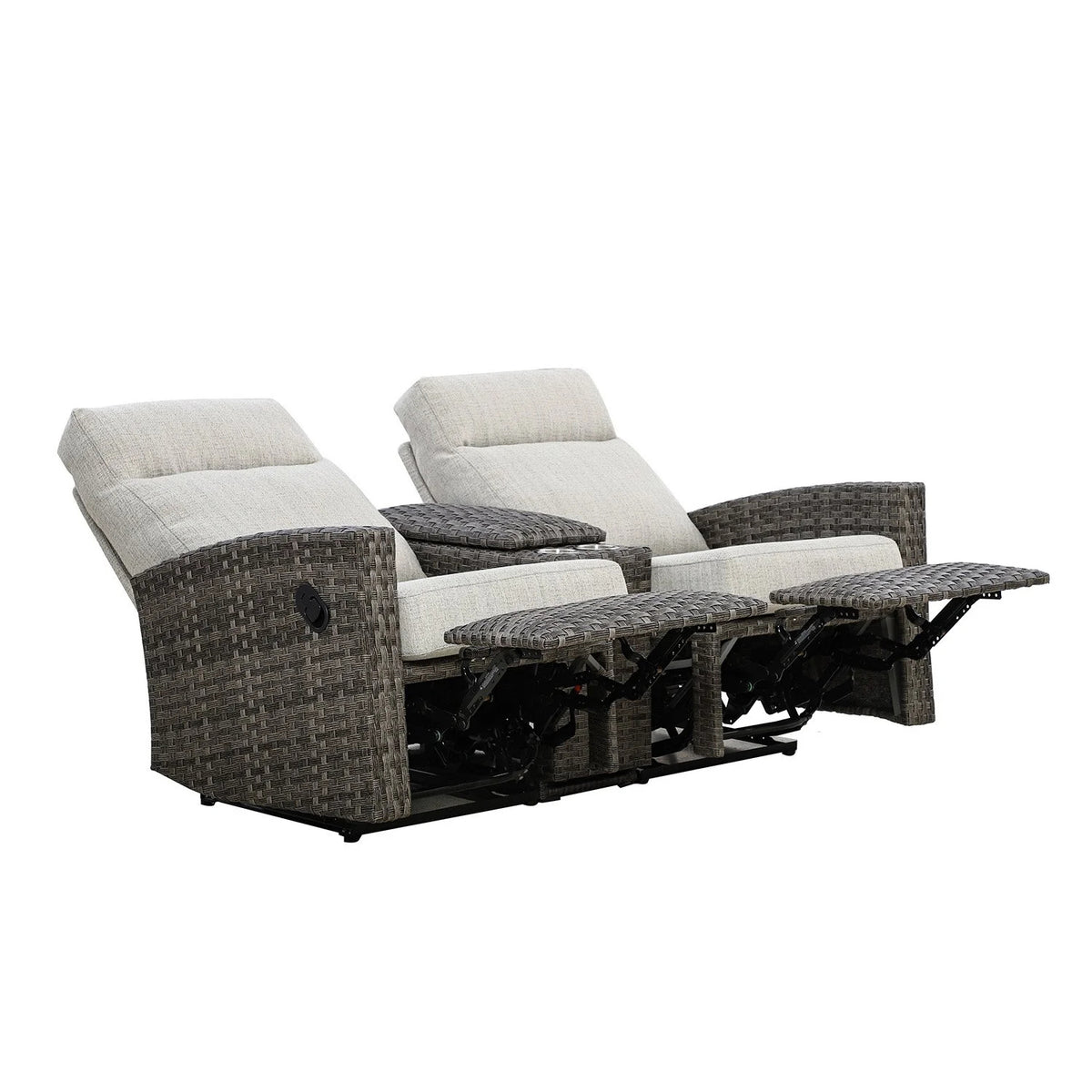 Malibu II Outdoor Wicker Reclining Console Loveseat Conversation Set with a pair of Recliners | Outdoor Set