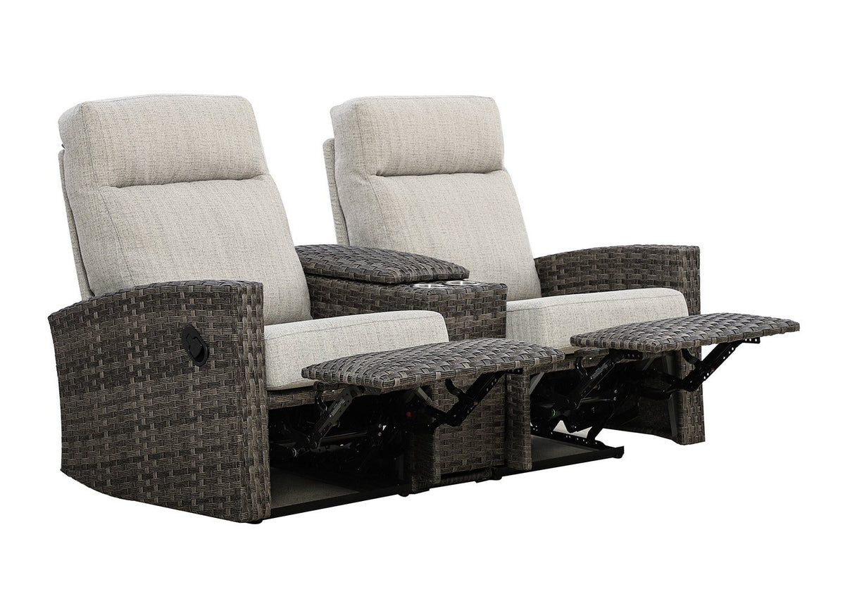 Malibu II Outdoor Wicker Reclining Loveseat Sofa with Console