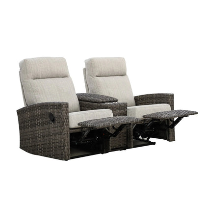 Malibu II Outdoor Wicker Reclining Console Loveseat Conversation Set with a pair of Recliners | Outdoor Set