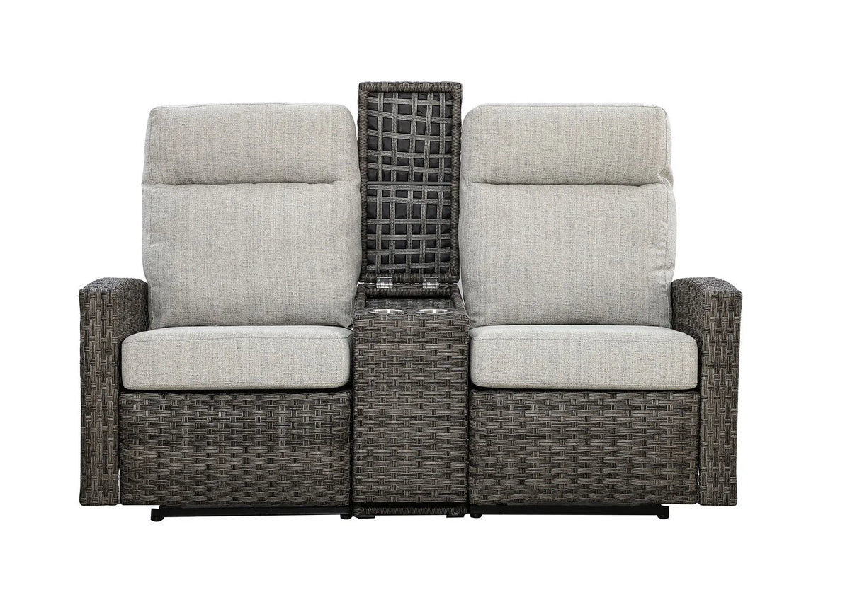Malibu II Outdoor Wicker Reclining Loveseat Sofa with Console